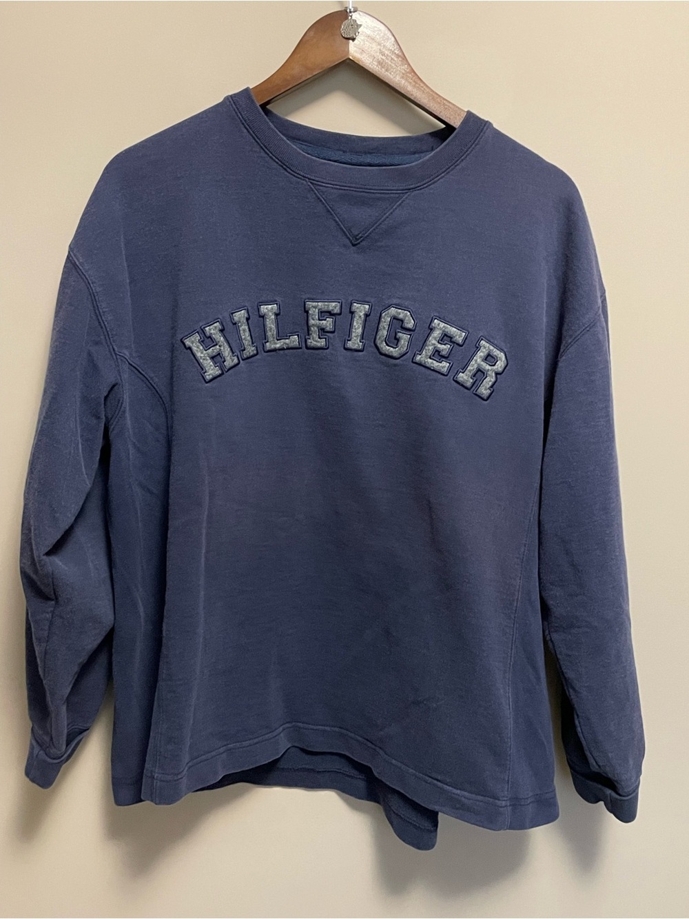 Timmy Hilfiger Vintage Navy Blue Crewneck Sweatshirt Varsity Letters Men’s XL